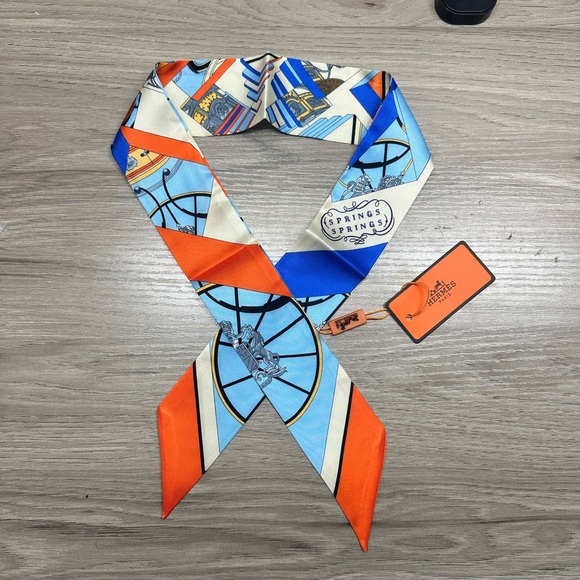 Hermes Accessories - Hermès “Springs Springs” Silk Twilly Scarf – Blue & Orange